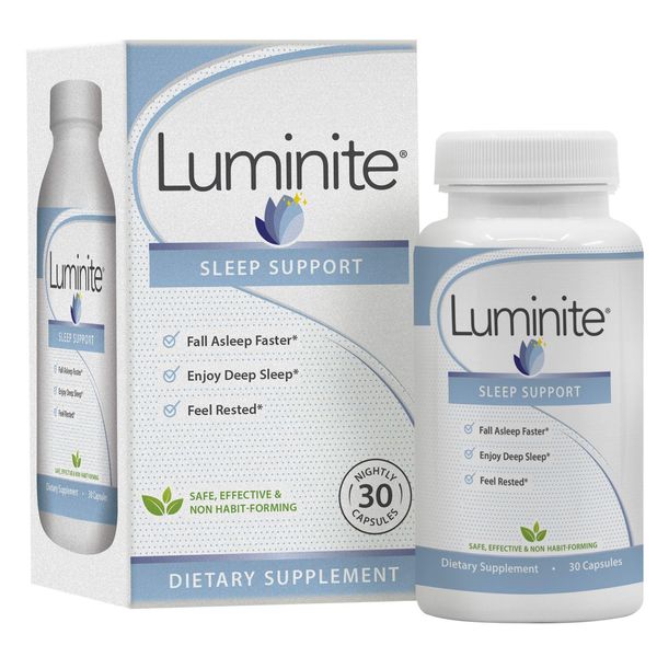 Luminite Sleep Support - Nighttime Sleep Aid Supplement - L-Tryptophan, Melatonin, Chammomile - Non Habit Forming