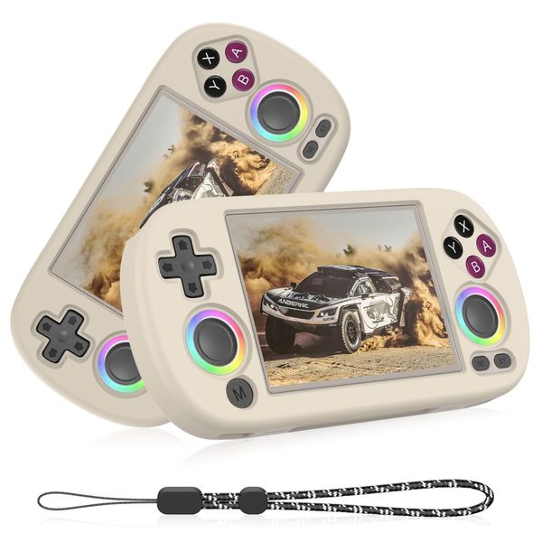 Silicone Case Compatible with Anbernic RG40XX H, Anti-Scratch, Washable, Shockproof Protective Cover for RG40XX H Handheld Game Console with Lanyard - White