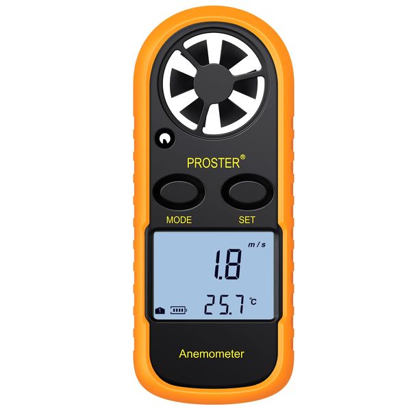 Proster Digital Anemometer with Wind Temperature Measurement Small Data Hold Function Wind Power Display Backlight