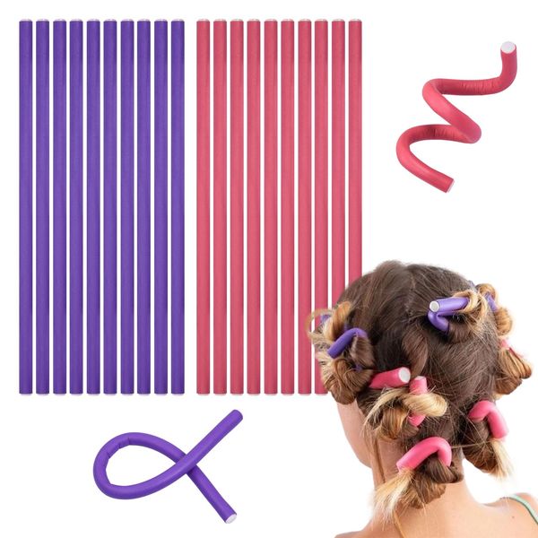 20 PCS Flexible Hair Curler, 9.45" Bendy Hair Rollers, Durable Foam Curler Roller, Heatless Curlers for Long, Short Hair, DIY Sleeping Styling Hairdressing, Hair Salon (Pink&Purple)