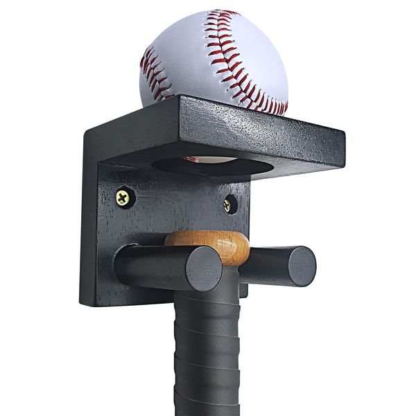 AK KYC Baseball Bat Wall Mount Bat Holder Solid Wood Baseball Bat Display Wall Mount Protect Hidden Screws - Black