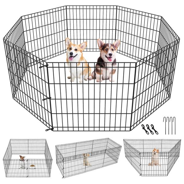 Dog Playpen 24" 8 Panels Foldable Dog Kennel Pet Exercise Cage Dog Fence Black