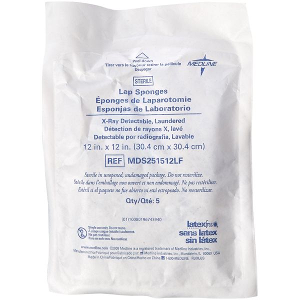 Medline X-Ray Detectable Sterile Lap Sponges, 12" x 12", Pack of 200