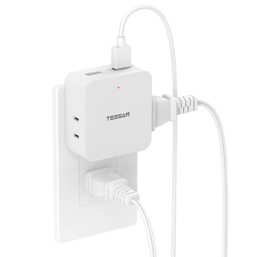 TESSAN USB Power Strip, 3 AC Outlets, 2 USB Ports, Outlets, Branching, Corner Tap, Thin, Octopus Outlet, Thunder Guard, Octopus Wiring, Small
