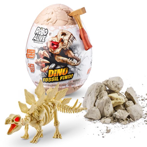 Robo Alive Dino Fossil Find - Stegosaurus by ZURU Excavate Dinosaur Fossils Digging Kit Collectible Toy with Slime, Multi-Color, Small