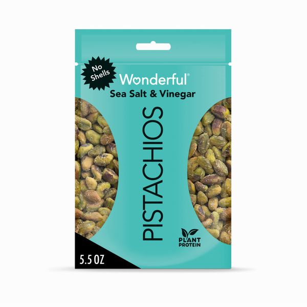 Wonderful Pistachios No Shells, Sea Salt & Vinegar, 5.5 Ounce Bag, Protein Snack, On-The Go Snack