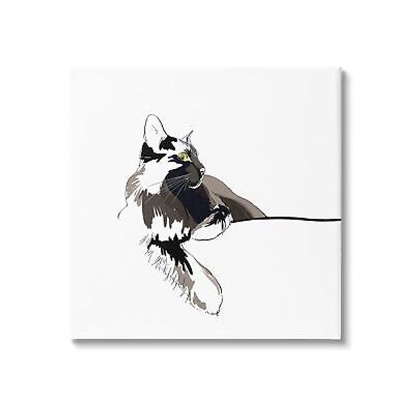 Minimal Cat Lounging Pet Portrait Canvas Wall Art, Design by Emily Kalina