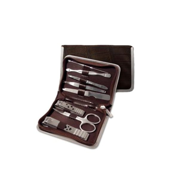 Manicure Set in brown mock croc leather