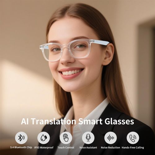 Smart Translation Glasses Integrated with ChatGPT AI, Support 160+ Languages, AI Noise Reduction, Video/Audio Calls Eyewear, Photochromic Lenses Bluetooth Eyeglasses Suit for Indoor Outdoor(Pink)