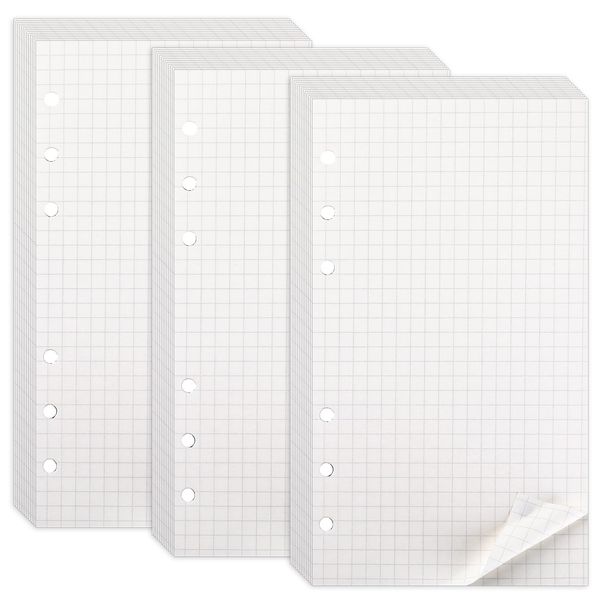 135 Blätter A6 Nachfüllpapier, 3 Pack A6 Papier Kariert Nachfüllbar Notizpapier 6 Löcher Nachfülleinlagen Loose Notizpapier A6 Refill Paper für Binder Notizbuch Tagbuch Skizze