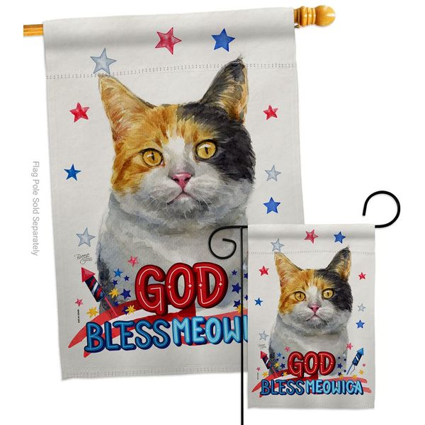 Breeze Decor Patriotic Dilute Calico Garden House Flag-Set Cat Kitten Meow Spoiled Paw Fur Pet Nature Farm Animal Creature Decoration Banner Small Yard Gift Double-Sided, Made in USA