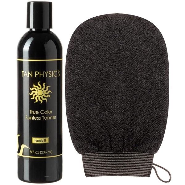 Tan Physics True Color Sunless Tanner 8oz w/ Exfoliating Mitt by Quest Skin Care