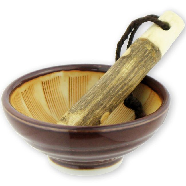 Nagao Mini Mortar Set, Diameter 3.4 inches (8.7 cm), Includes Japanese Pepper Pestle, Made in Japan, Brown