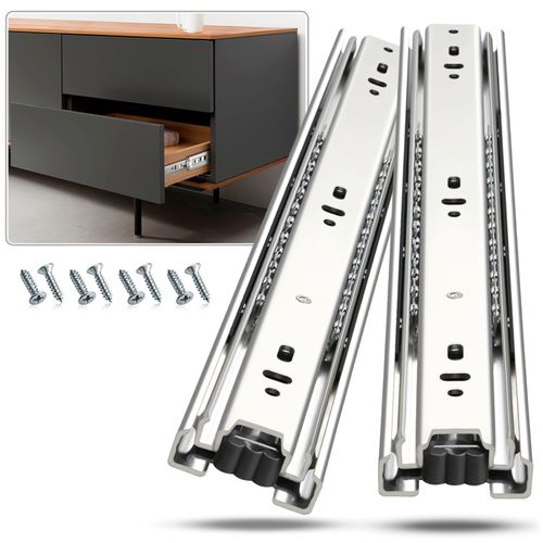 REGUDA Drawer Slides Ball Bearing 3 Folds Full Extension Side Mount Cabinet Runners Glides Rails Track 100 Lbs Load 10 12 14 16 18 20 22 24 Inch Silver (1 Pair (Silver), 10 inch)