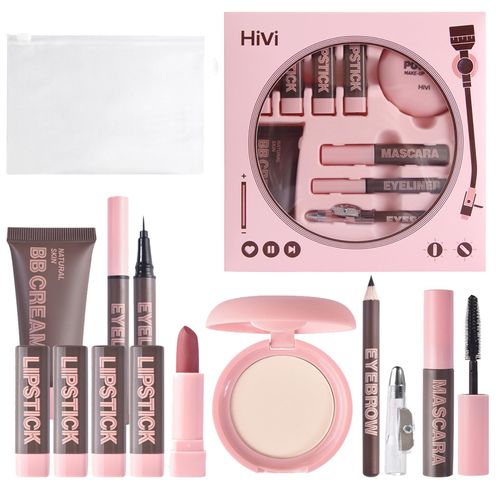 Make Up Set - Portable 9-Piece Makeup Set for Girls Women - Matte Lipsticks, Setting Powder, BB Cream, Mascara, Eyeliner, Eyebrow Pencils, Makeup Sets with Storage Bag