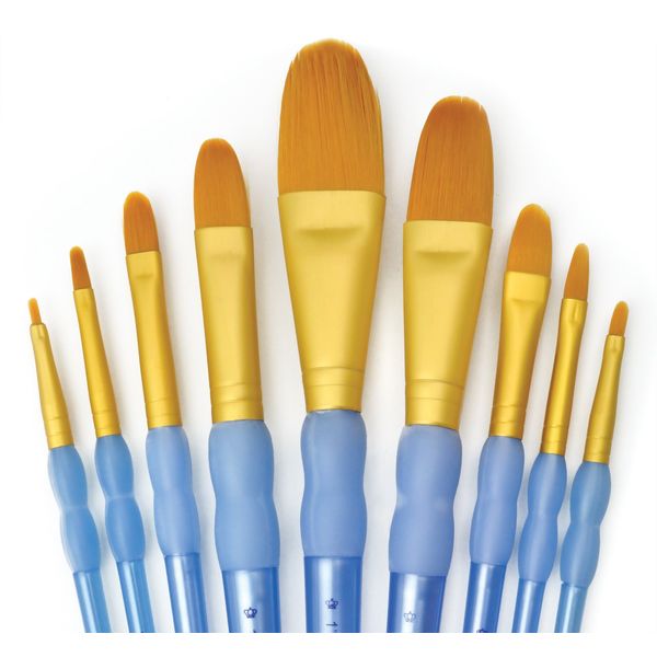 Royal and Langnickel Crafter's Choice Filbert and Wash Taklon Variety Brush Set - Gold (Pack of 9)