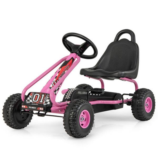 4 Wheel Pedal Powered Ride On Car with Adjustable Seat-Pink