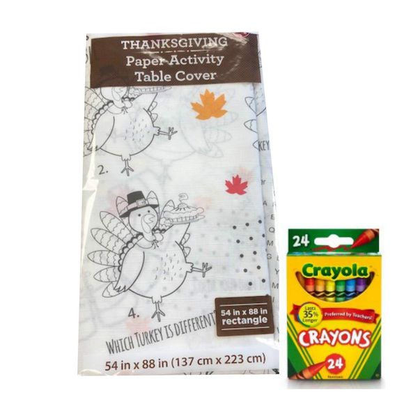 Coloring Activity Tablecloth Happy Thanksgiving Bundle - 24 Count Crayola Crayons 1 Party Tablecloth
