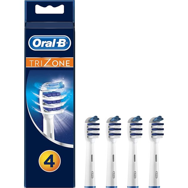 Oral-B Trizone Electric Toothbrush Head, Plaque Remover, 3 Bristle Zones for Deep Cleaning, Pack of 4 Toothbrush Heads, White