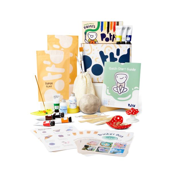 Pott'd™ Home Air Dry Clay Pottery Kit for Beginners. DIY Kit for Adults. Kit Includes: Air-Dry Clay for Adults, Tools, Paints, Brushes, Sealant, How-to-Guide, Air Drying Clay Kit - Regular Paints