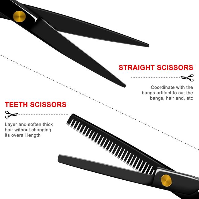  Sirabe 10 PCS Hair Cutting Scissors Set, Professional Haircut  Scissors Kit with Cutting Scissors,Thinning Scissors, Comb,Cape, Clips,  Black Hairdressing Shears Set for Barber, Salon, Home : Beauty & Personal  Care