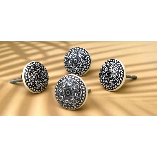 ARTISNO Hand Painted Mandala Ceramic Cabinet Drawer Pull/Use for Cupboard, Wardrobe Door/Kitchen Cabinet Pull- Grey Knobs, Black Knobs- Set of 10 (Black)