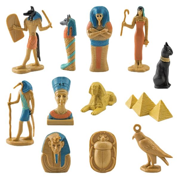 KENANLAN Egyptian Toy Small Figurines 12 Pcs Ancient Egypt Egyptian God Goddess Figurines Set PVC Miniature Statues Set Pharaoh Model Kit Crafts