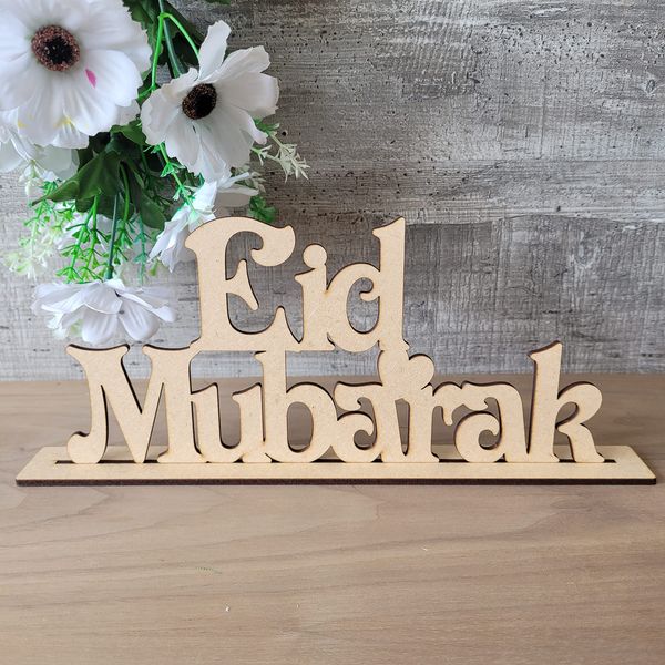 Wooden Eid Mubarak Table Stand Decoration Freestanding Ornament Gift