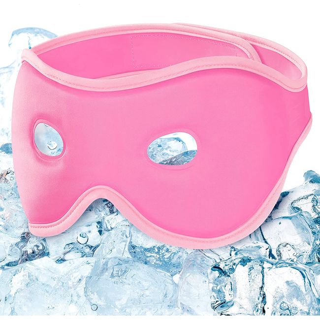 Lanmeri Gel Eye Mask for Puffiness - Hot/Cold Cooling Face Eye Mask for Puffy Eyes, Bags Under Eyes, Dark Circles, Stress Relief, Migraine - Reusable Compress Pack Eye Mask with Eye Holes (Pink)