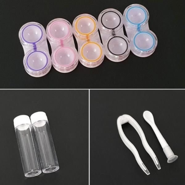 Lens case, contact circle lens storage, travel carrying case set