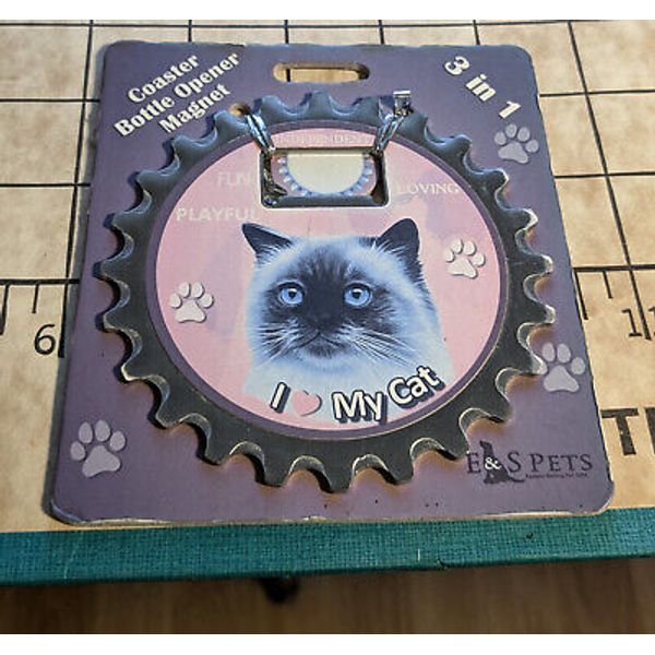 NEW Himalayan Cat 3-in-1 Bottle Opener Coaster Magnet E&S PETS Gift Feline Lover