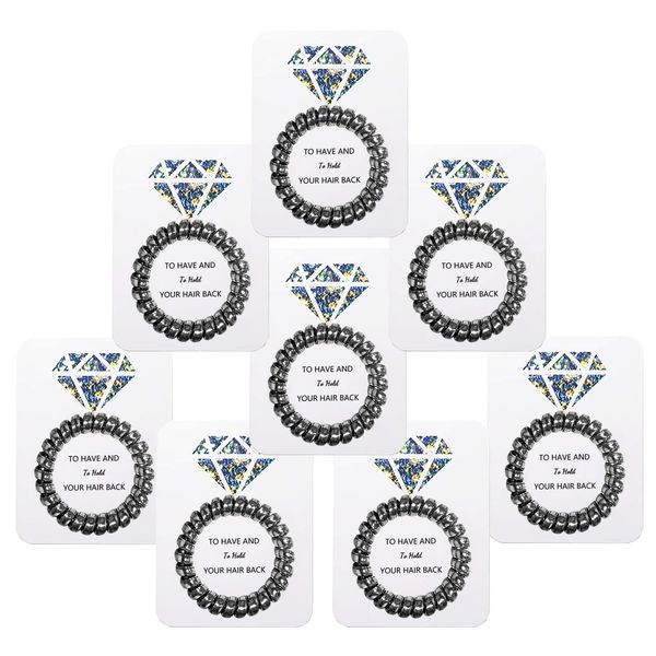 Penubuy Hen Party Hair Ties with Laser Diamond Card, Spiral Hair Scrunchies for Bridesmaid Gifts, Bridal Shower, Wedding Favors Souvenirs (Set of 8-Black)