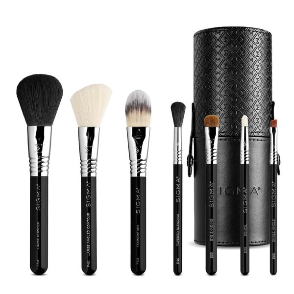 Sigma Beauty Make Me Classy Makeup Brush Set 7 - Tragbare Pinsel Set für Foundation, Puder, Konturen, Augen Makeup, Rouge - On-The-Go Kosmetikpinsel