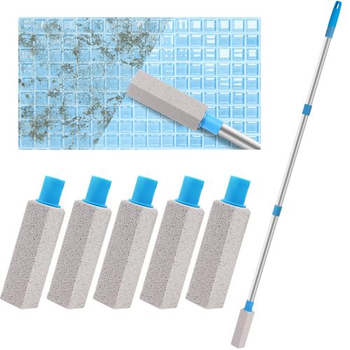 Pool Pumice Stone for Pool with 50" Stainless Steel Long Handle, Pool Calcium Remover Tool, Pool Tile Cleaning Scrubber, Pool Rust Stain Remover Rust Eraser for Spot Deposit Concrete Pool Spa