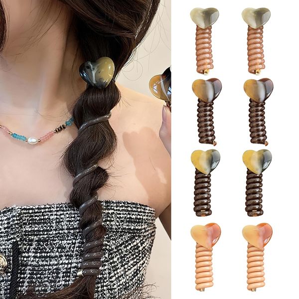 Spiral Telephone Wire Hair Bands Heart Shape Colorful Telephone Line Hair Rope No Crease Coils Thick Thin Hair Ponytail Braids Scrunachies Fixed Rope Accessory for Women Girl (8 Pcs)