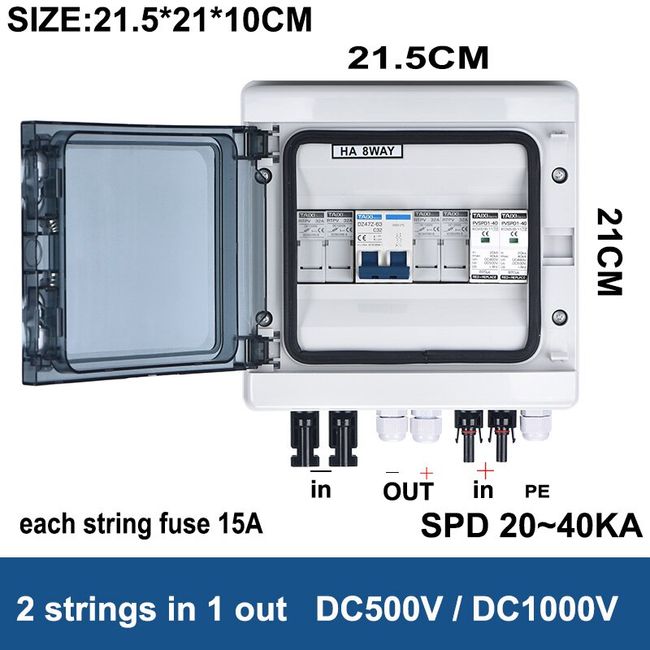 Chine IP66 2 In 1 Out 2 Strings DC Solar PV Combiner Box For Solar