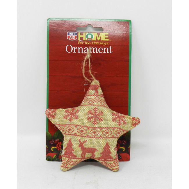 Home For The Holidays Christmas Star Burlap Ornament Beige