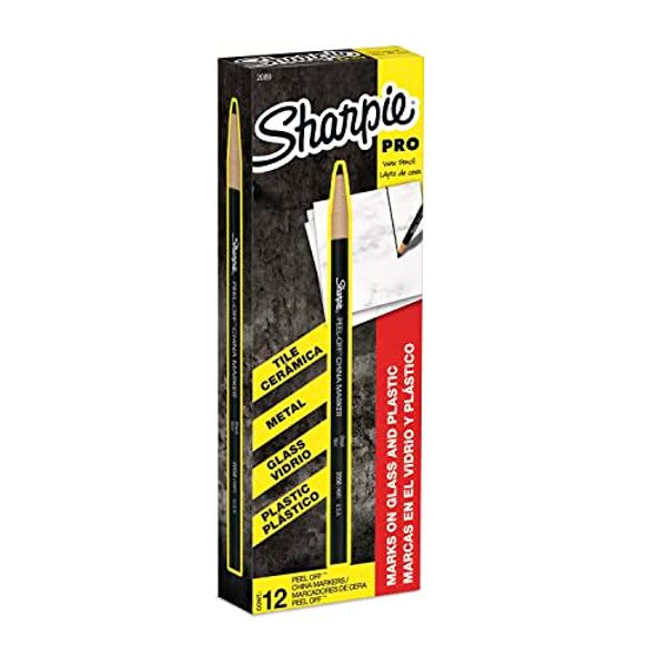 SHARPIE Peel-Off China Marker Grease Pencils, Black, Box of 12