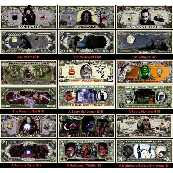 Complete Set of 9 Halloween Dollar Bills
