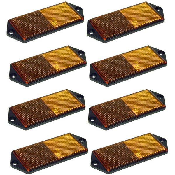 8 x Amber Orange Side Reflectors for Trailers, Trucks, Maypole, Square, Bracket