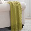 BOURINA Textured Solid Soft Sofa Throw Couch Cover Knitted Decorative Blanket,Olive Green, 127x152cm