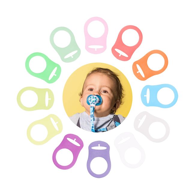 Neoreser Silikonring für Schnuller[12 Stück], Baby Schnullerhalter für Schnullerketten Transparente Silikonknopfschnalle, Baby Dummy Schnuller Clips Halterungen(12 Farben)