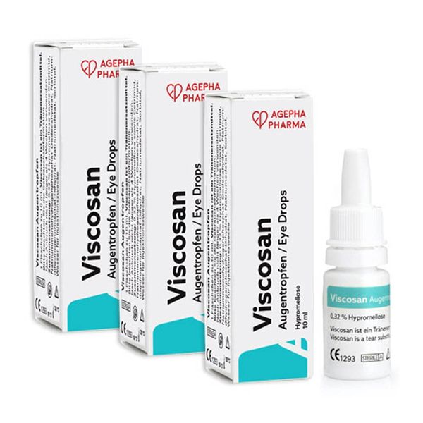 Viscosan Augentropfen mit Hypromellose I Langanhaltend gegen Trockene, Geschwollene, Müde Augen und Augenbrennen I Tränenersatzmittel von AGEPHA 3x10ml