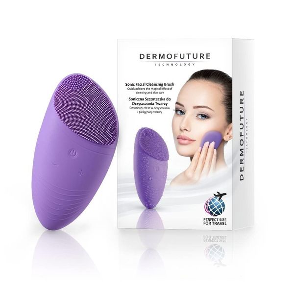 DERMOFUTURE SONIC BRUSH FOR FACE CLEANSING PERFECT SIZE FOR TRAVEL (PURPLE)