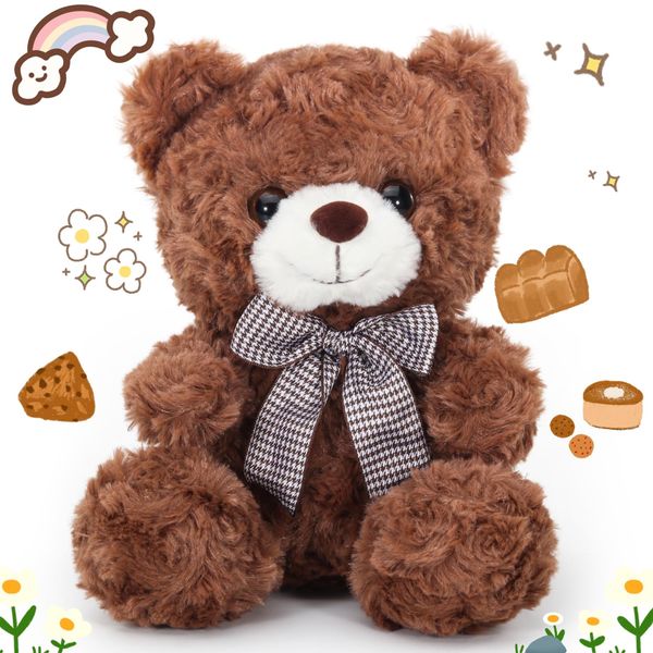 VANLINNY NEW Teddy Bear Stuffed Animal, 8″ Soft Stuffed Bear Plush Toy, Birthday Christmas Valentines Day Bear Gifts for Kids Girlfriend Boyfriend Friend, Mothers Day Bear for Mom (Brown)