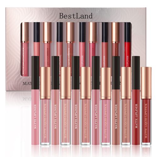 BestLand 12Pcs Matte Liquid Lipstick + Lip Liner Pens Set, One Step Lips Makeup Sets Pigment Velvety Nude Lip Stain Waterproof Long Wear Lip Gloss Make up Gift Set (Set C)