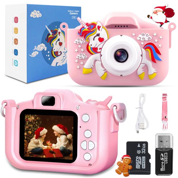 Anpty Kids Children Camera Toys for 6 7 8 9 10 11 12 Year Old Boys Girls, 32MP1080P HD Digital Camera with Video for Toddler, Kid Christmas Birthday Festival (Pink - Unicorn)