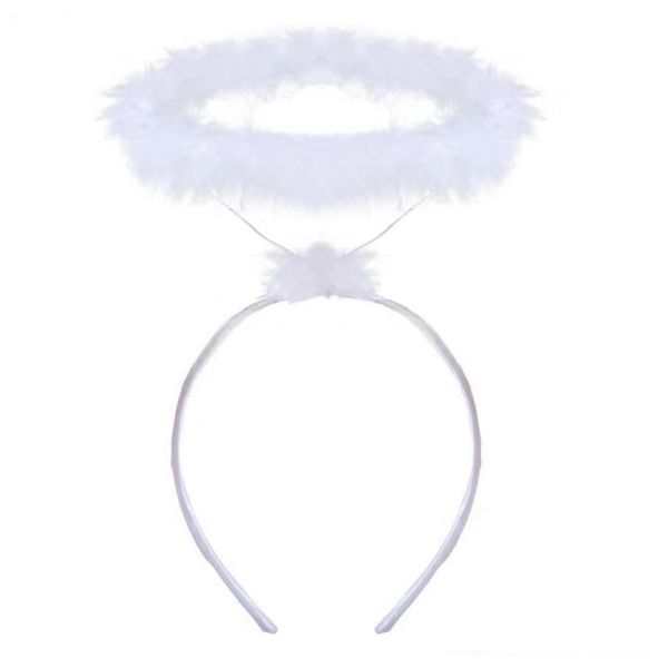 ZSPERKLA Angel Halo Headband White Feather Fluffy Angel Hair Band Halloween Costume Accessory