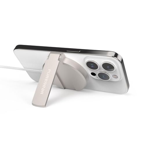 PureGear Kickstand 15W Qi-Certified Fast Wireless Charging Pad for iPhone 15/15Pro/15ProMax/14/13/12 Series Work with MagSafe Case - Magnetic Wireless Charger, AirPods/iPhone 11, Galaxy 24 23 & More