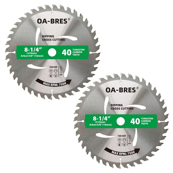 8-1/4-Inch 40-Tooth Circular Saw Blade with 5/8-Inch Arbor, TCT ATB Ripping/Cross Cutting Blade for Wood Cutting (2-Pack)